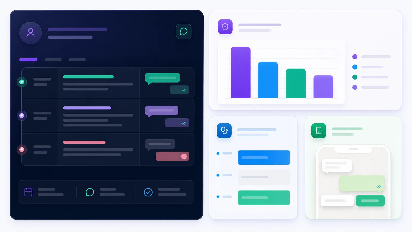 Vista visual de los roles de FlowingGo con recepción, administración, profesional y paciente